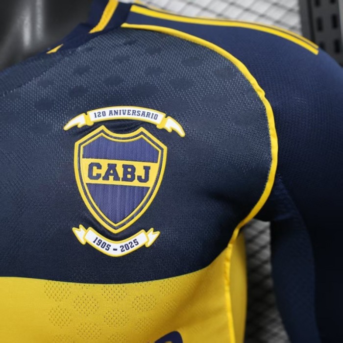 25/26 Player Version Boca Juniors Home Navy Blue with Yellow Chest Band Long Sleeve Jersey