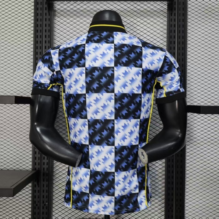 25/26 Player Version  Manchester United Blue and Black with Checkerboard Houndstooth Pattern Jersey