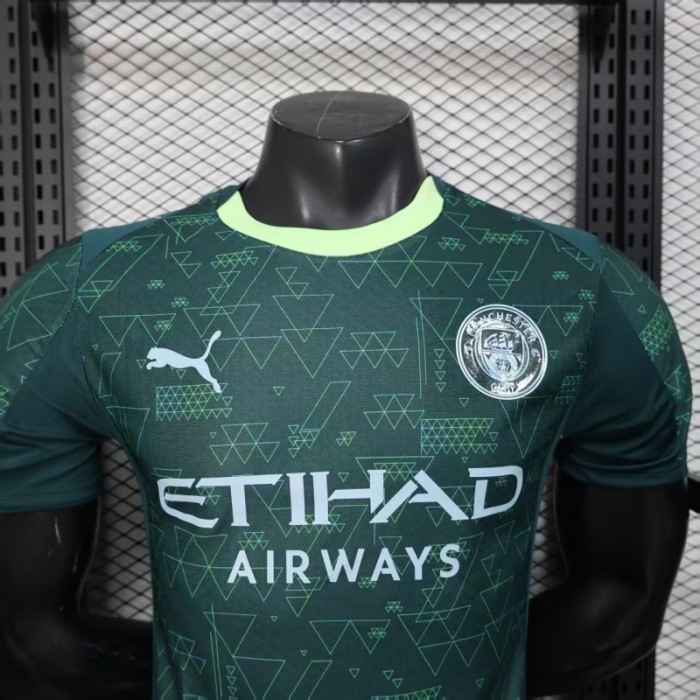 25/26 Player Version  Manchester City Third Dark Green with Geometric Triangle Pattern Jersey