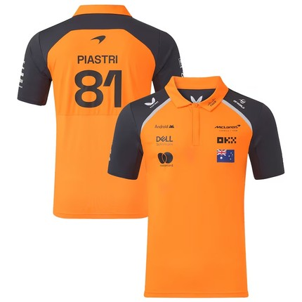 2026 F1 McLaren Racing Papaya Orange with Navy Blue Raglan Sleeves Polo Jersey