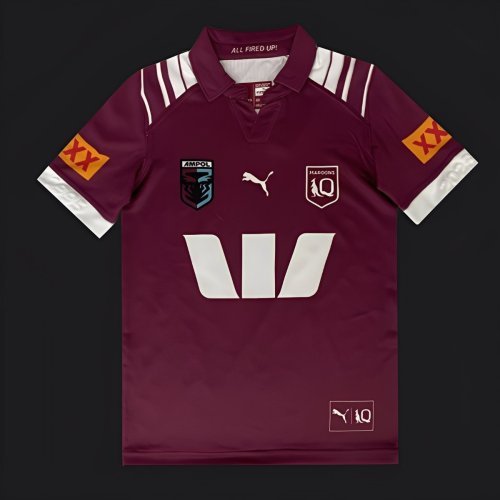 2025 Kids Queensland Maroons Maroon with White Stripes Jersey