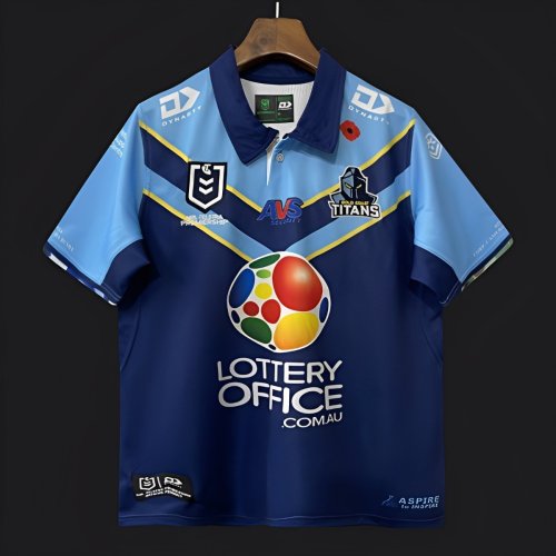 25/26 Gold Coast Titans Navy Blue with Sky Blue and Gold Chevrons Jersey