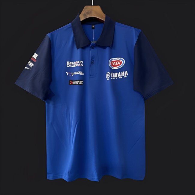 2025 F1 Yamaha Racing Team Blue and Navy Polo Jersey with Multiple Sponsors