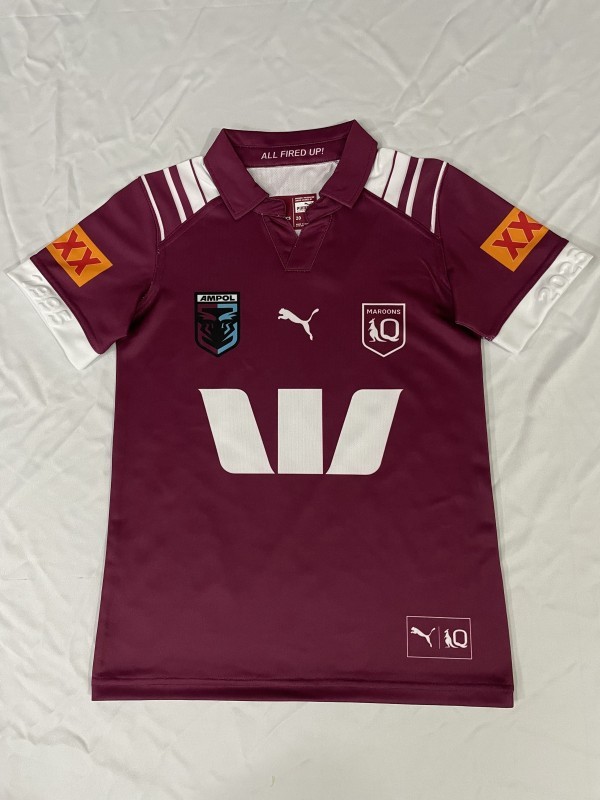 2025 Kids Queensland Maroons Maroon with White Stripes Jersey