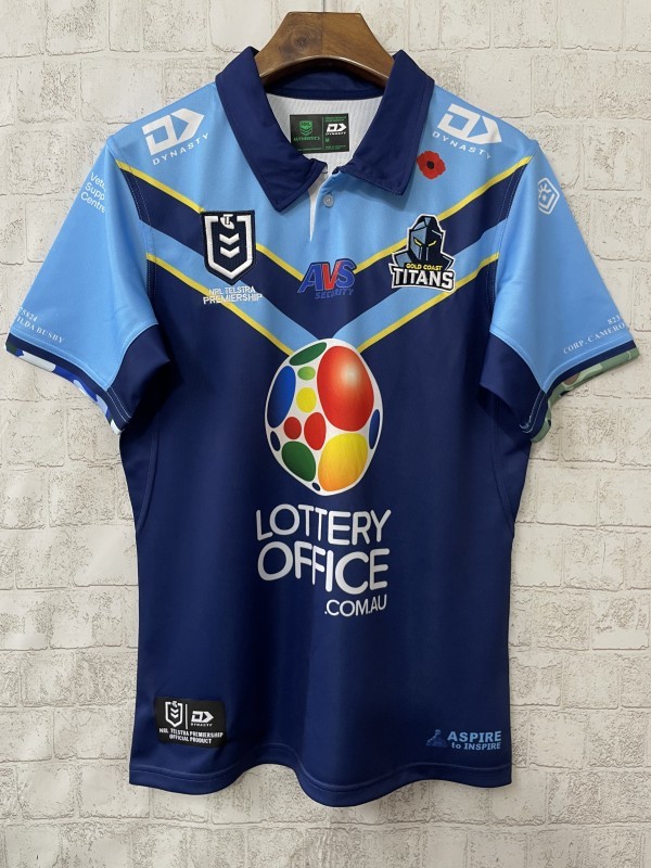 25/26 Gold Coast Titans Navy Blue with Sky Blue and Gold Chevrons Jersey