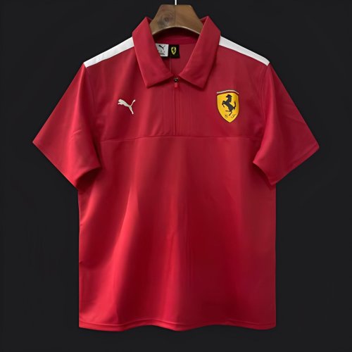 25/26 F1 Scuderia Ferrari Red with White Shoulder Stripes Polo Jersey