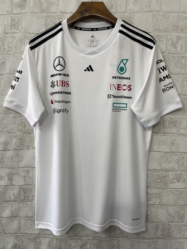 2026 Mercedes-AMG Petronas F1 Team White with Black Shoulder Stripes Shirt