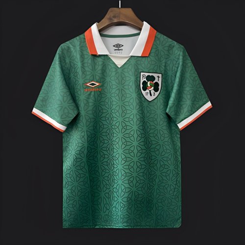 2025 Ireland Green with Celtic Knot Pattern and Orange Trim Jersey