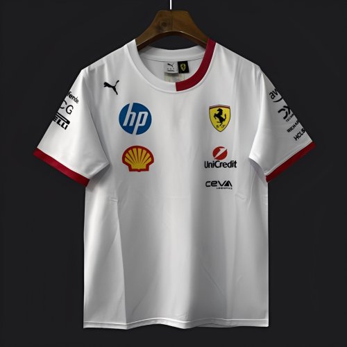 2025 F1 Scuderia Ferrari F1 Team White with Red Trim Crew T-Shirt