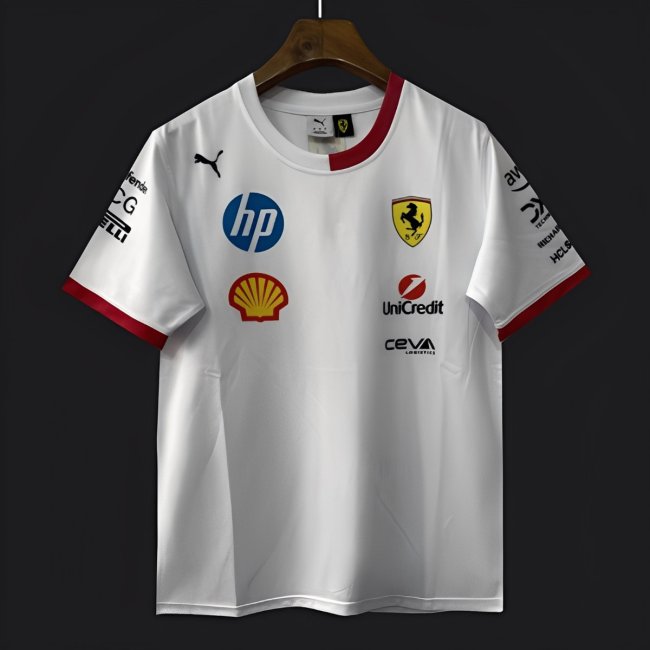 2025 F1 Scuderia Ferrari F1 Team White with Red Trim Crew T-Shirt