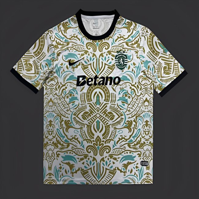 25/26 Sporting CP White with Ornate Gold and Turquoise Pattern Jersey