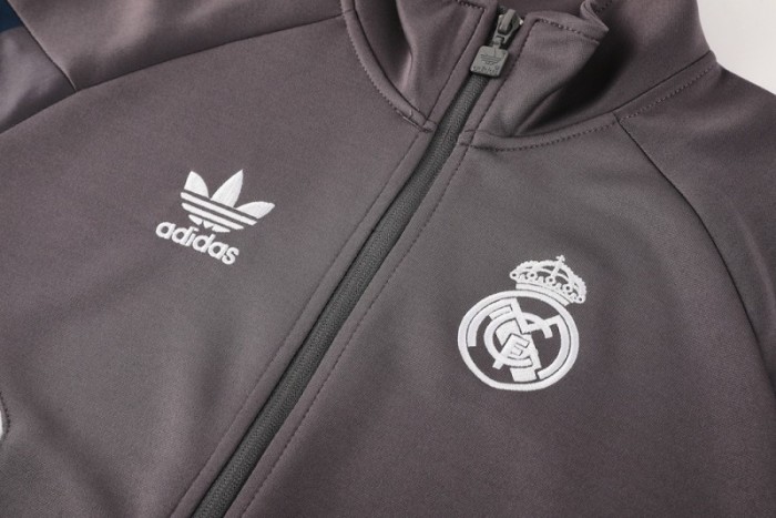 25/26 Real Madrid Light Grey Full Zipper Jacket+Long Pants