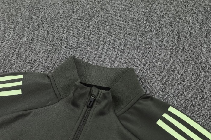 25/26 Real Madrid Dark Grey with Neon Green Stripes Half Zipper Jacket Tracksuit +Long Pants