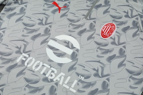 Player Version 25/26 AC Milan Grey with Camouflage Pattern Half Zipper Jacket Tracksuit +Long Pants
