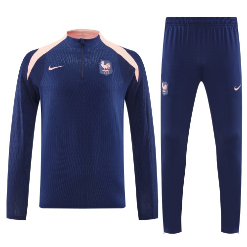 Player Version 2026 France Navy/Pink Half Zipper Jacket Tracksuit +Long Pants