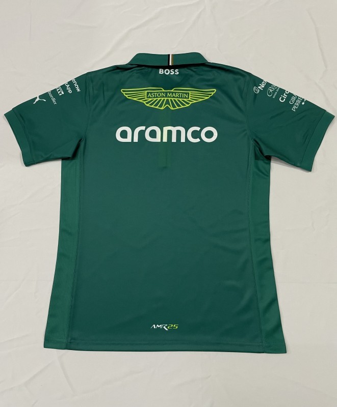 2025 F1 Aston Martin Aramco F1 Team Dark Green with Yellow Zipper Polo