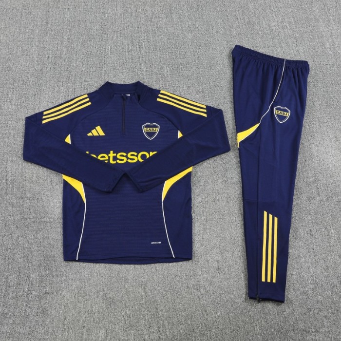 25/26 Boca Juniors Navy Blue with Yellow Stripes Half Zipper Jacket Tracksuit +Long Pants