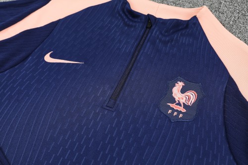 Player Version 2026 France Navy/Pink Half Zipper Jacket Tracksuit +Long Pants