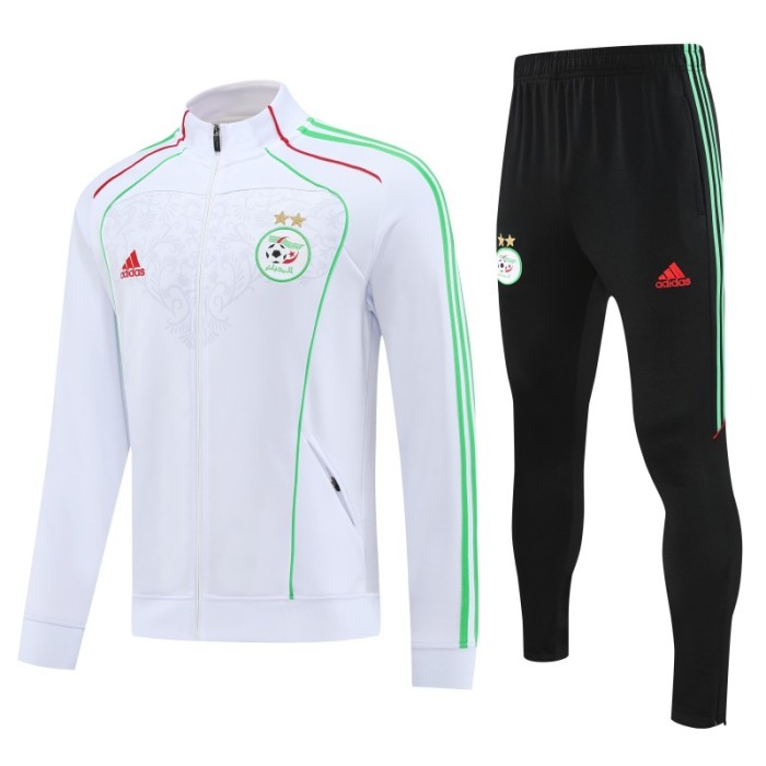 2026 Algeria White with Green and Red Stripes FULL Zipper Jacket Tracksuit +Long Pants