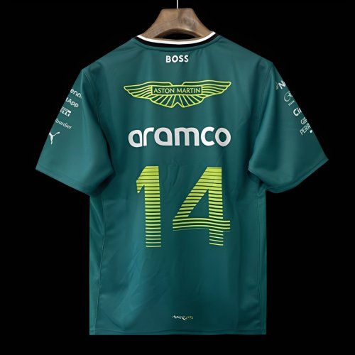 2025 F1 Aston Martin Aramco F1 Team Dark Green with Gold Trim Jersey #14  Aramco