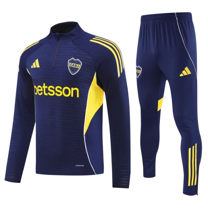 25/26 Boca Juniors Navy Blue with Yellow Stripes Half Zipper Jacket Tracksuit +Long Pants