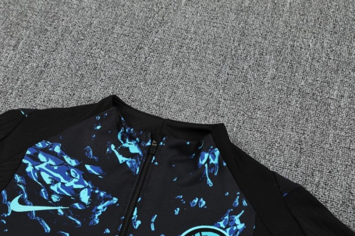 Player Version 25/26 Inter Milan Black with Blue Water Splash Pattern Half Zipper Jacket Tracksuit +Long Pants