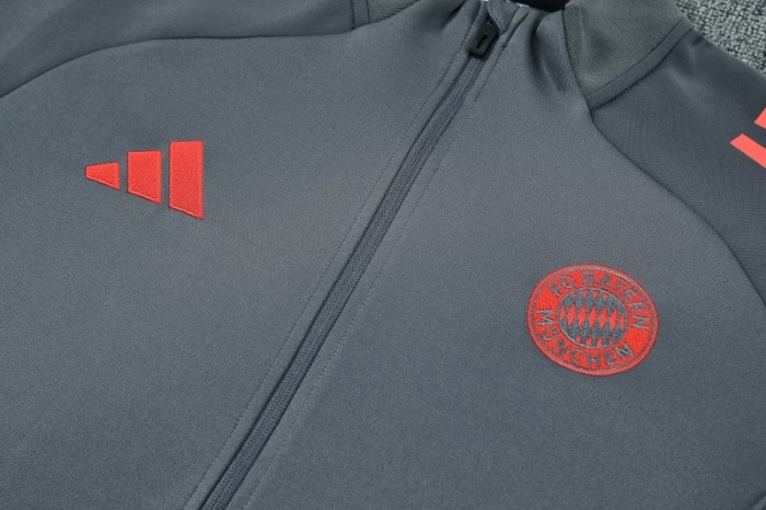 25/26 Bayern Munich Grey with Red Sleeves Half Zipper Jacket Tracksuit +Long Pants
