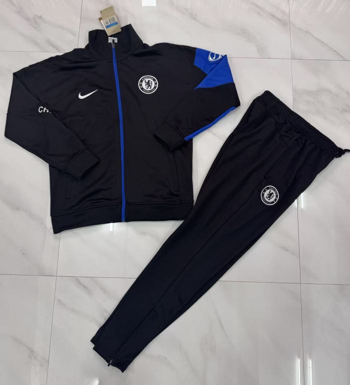 25/26 Chelsea Black with Blue Accents FULL Zipper Jacket Tracksuit +Long Pants