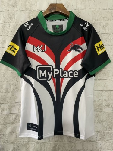 25/26 South Sydney Rabbitohs White with Red, Green and Black Abstract Stripes Jersey