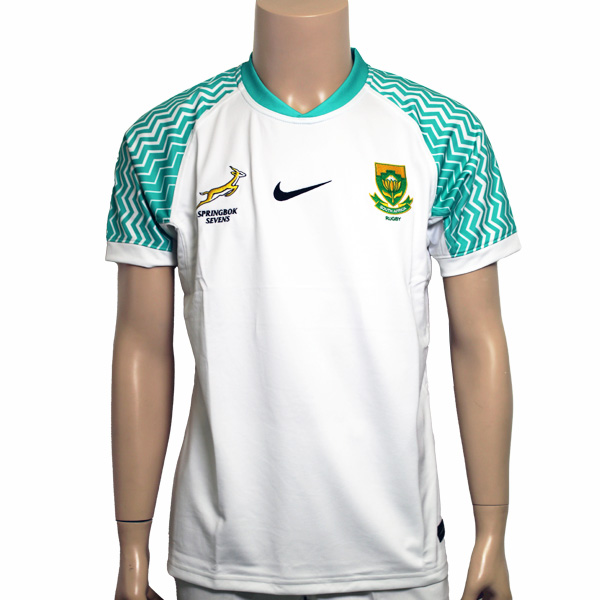 25/26 South Africa Springbok Sevens White with Teal Chevron Sleeves Jersey