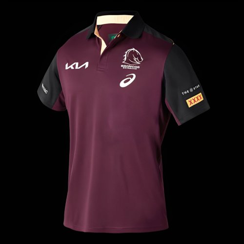 25/26 Brisbane Broncos Maroon with Black Sleeves Polo Shirt
