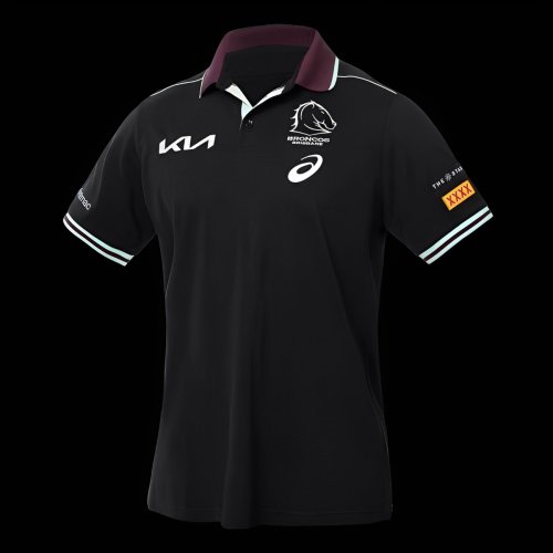 25/26 Brisbane Broncos Black with Maroon Collar Polo Shirt
