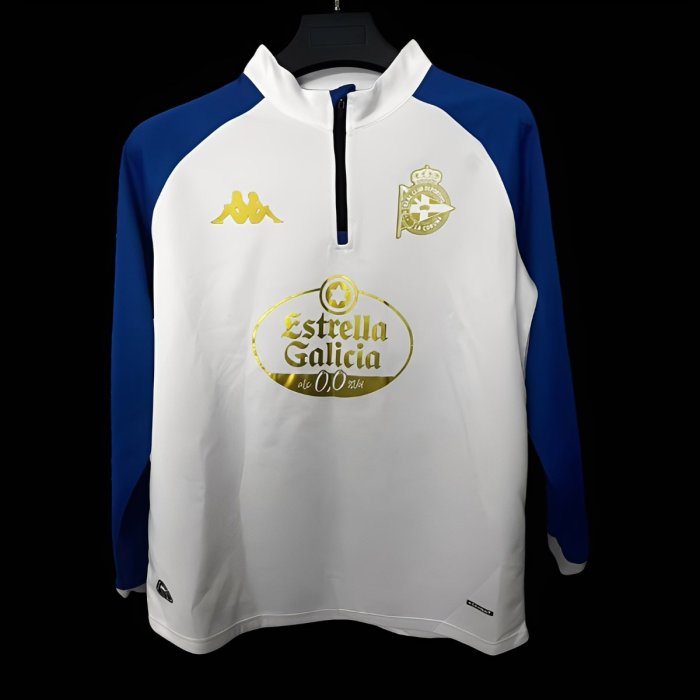 25/26 Deportivo La Coruna White with Blue Half Zipper Jacket