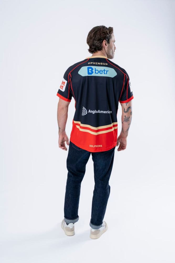 2025 Redcliffe Dolphins Red with Tonal Hoops Home Jersey