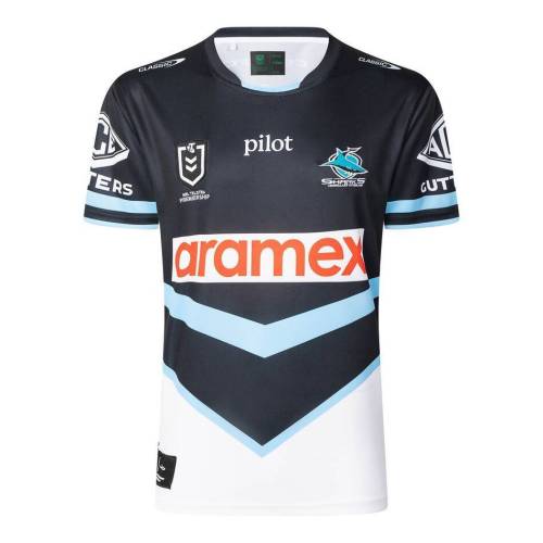 2026 Cronulla Sharks Black with Sky Blue Chevron Home Jersey