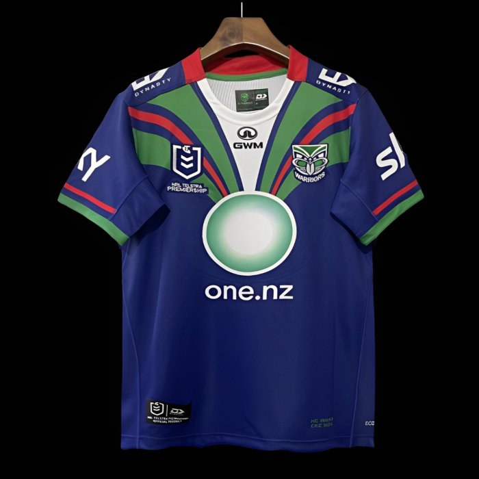 25/26 New Zealand Warriors Navy Blue with Green and Red Diagonal Stripes and Circular Gradient Heritage Jersey