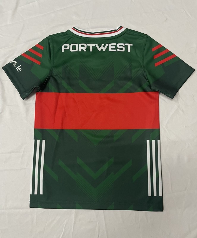 25/26 Kids  Mayo GAA Green and Red with Chevron Pattern Home Jersey