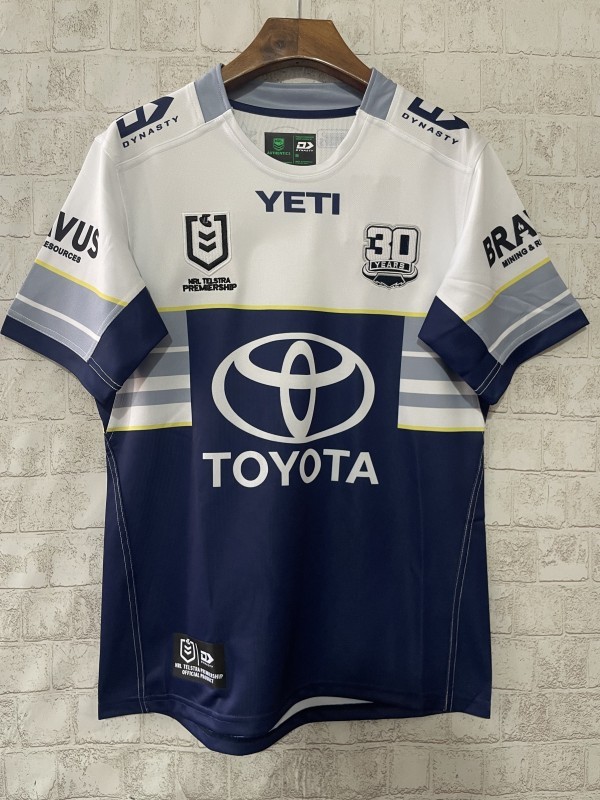 25/26 North Queensland Cowboys Navy with White and Grey Stripes Jersey