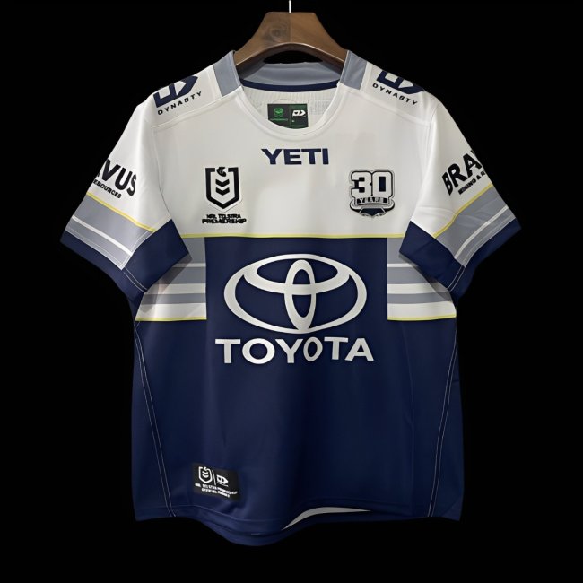 25/26 North Queensland Cowboys Navy with White and Grey Stripes Jersey