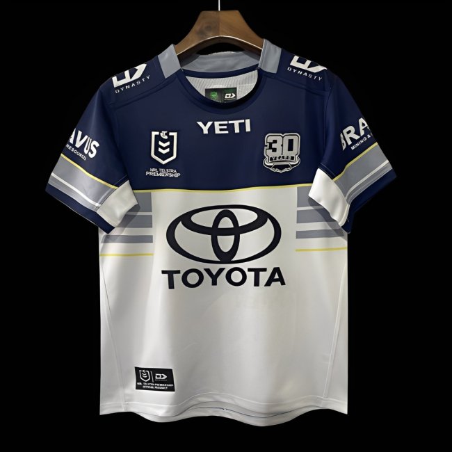 25/26 North Queensland Cowboys White and Navy with Grey Stripes Jersey