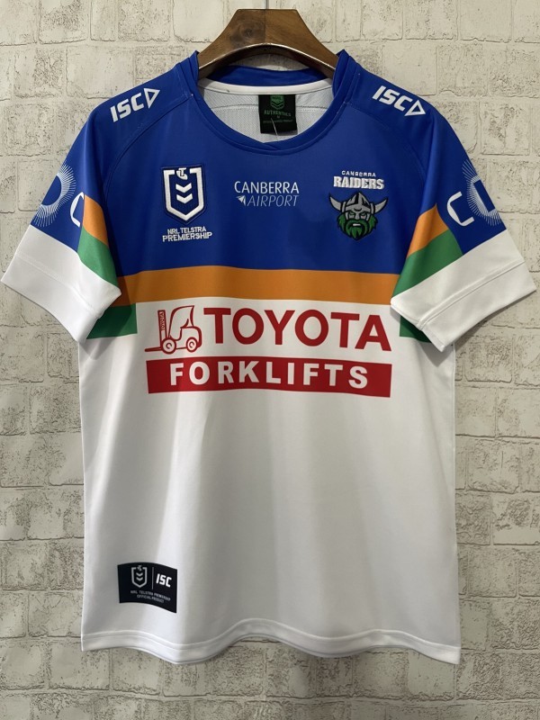25/26 Canberra Raiders White with Blue, Green and Gold Stripes Jersey