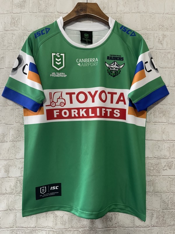 25/26 Canberra Raiders Green with White, Blue and Gold Stripes Jersey
