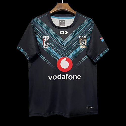 2026 Fiji Bati Black with Blue Tribal Pattern Jersey