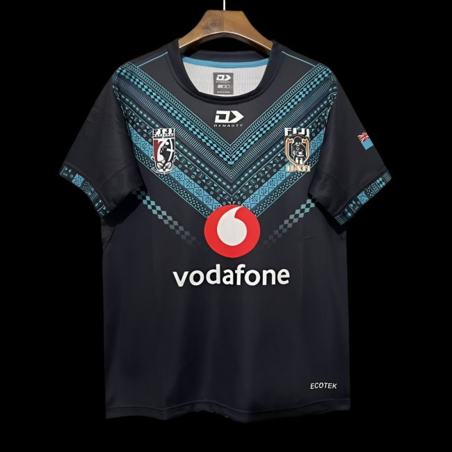 2026 Fiji Bati Black with Blue Tribal Pattern Jersey
