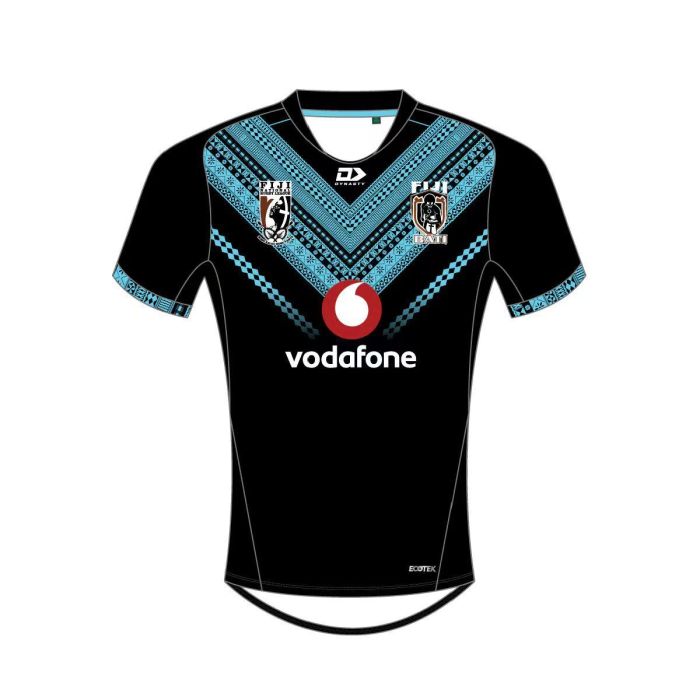 2026 Fiji Bati Black with Blue Tribal Pattern Jersey