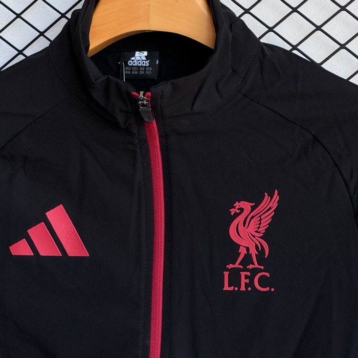 25/26 Liverpool Black/Red Full Zipper Windbreaker + Long Pants