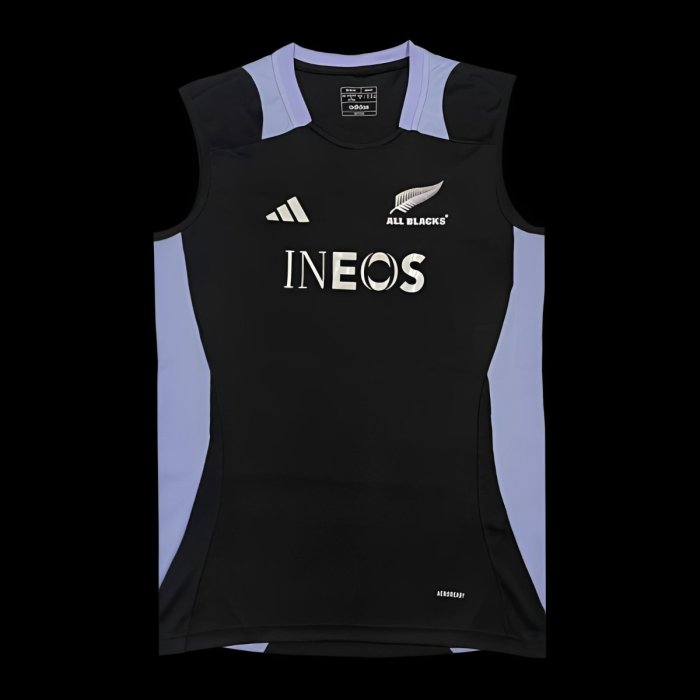 2024 New Zealand All Blacks Black with Light Blue Side Panels Sleeveless Jersey