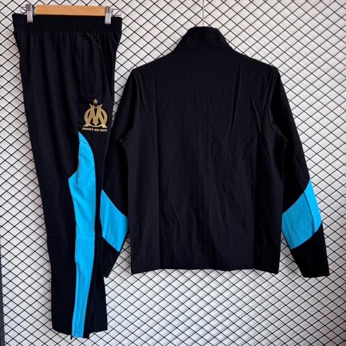 25/26 Olympique Marseille Black Full Zipper Windbreaker + Long Pants