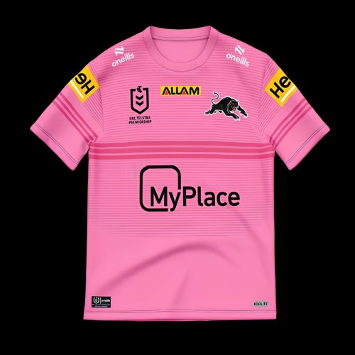 24/25 Kids Penrith Panthers Pink with Horizontal Stripes and Squad Names Jersey