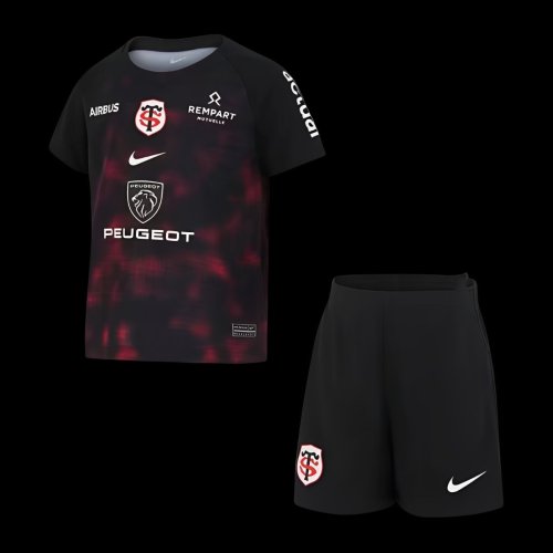 24/25 Kids Stade Toulousain Black with Red Pixel Pattern Home Jersey Kit